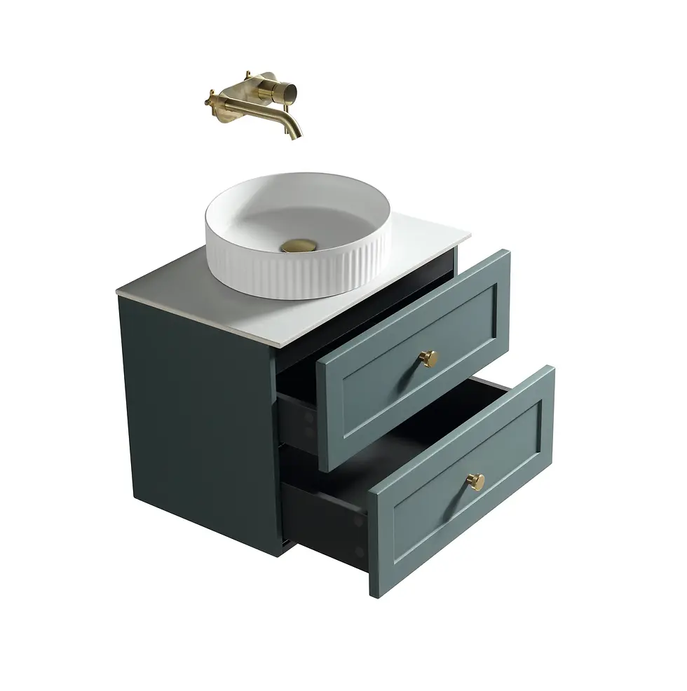 Thumbnail: Zest Classic 600mm Wall Hung Vanity with Stone Counter Top & Basin - Soft Sage