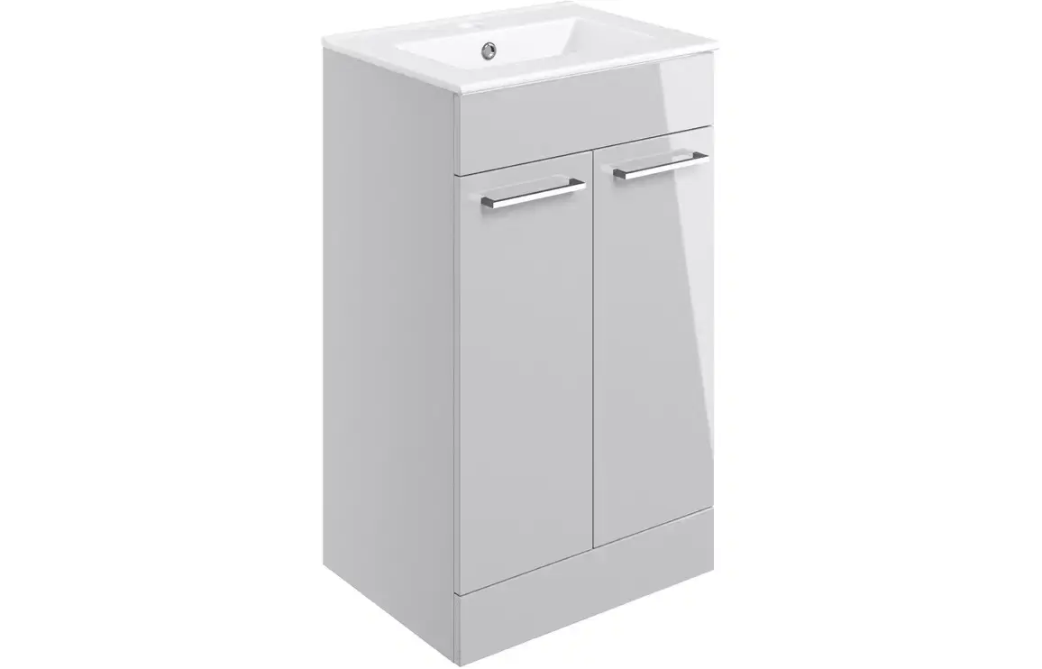 Verona 510mm Floor Standing 2 Door Vanity Unit & Basin - Grey Gloss