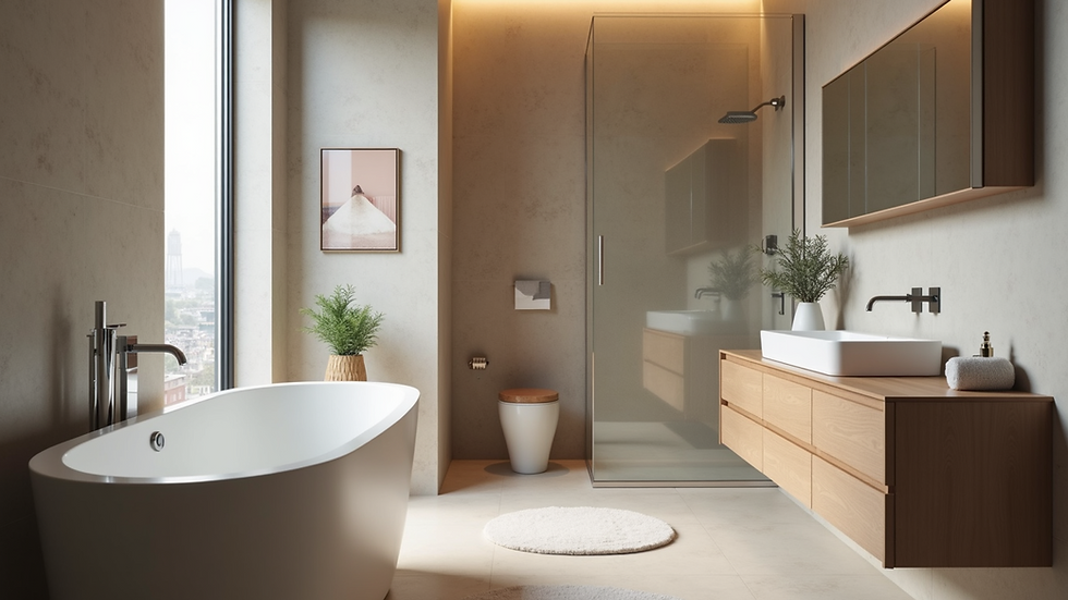 High angle view of a modern bathroom suite