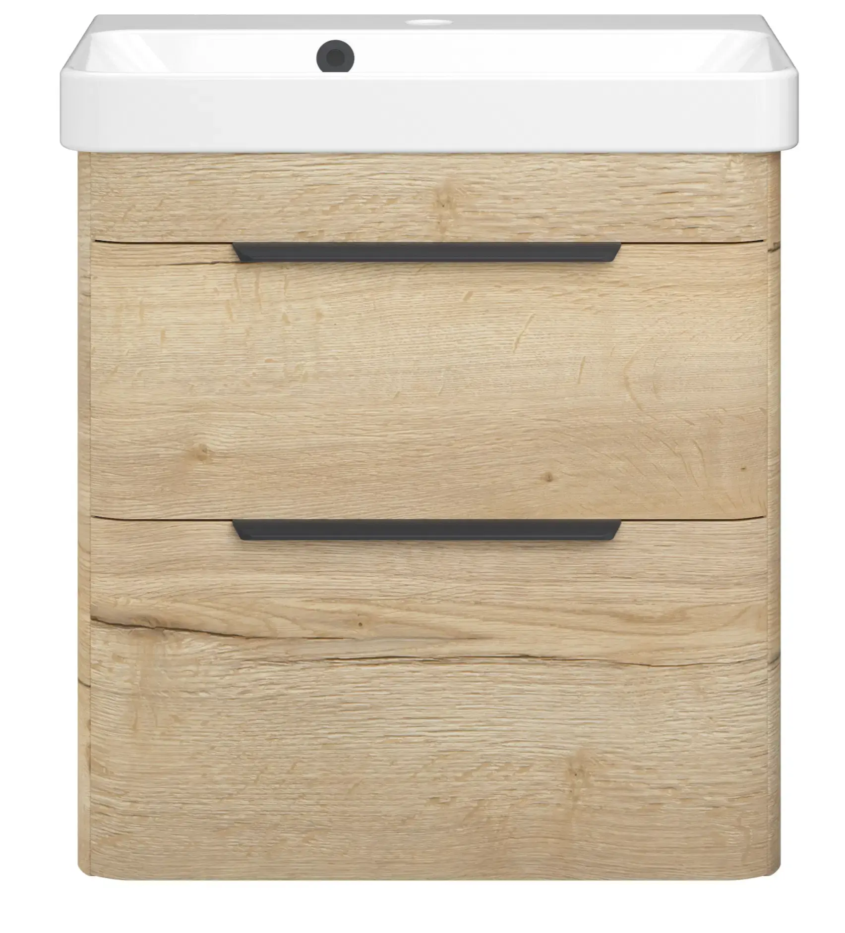 Deccado Crofton 2 Drawer Vanity Unit 550mm with Ceramic Basin and Handles - Oak