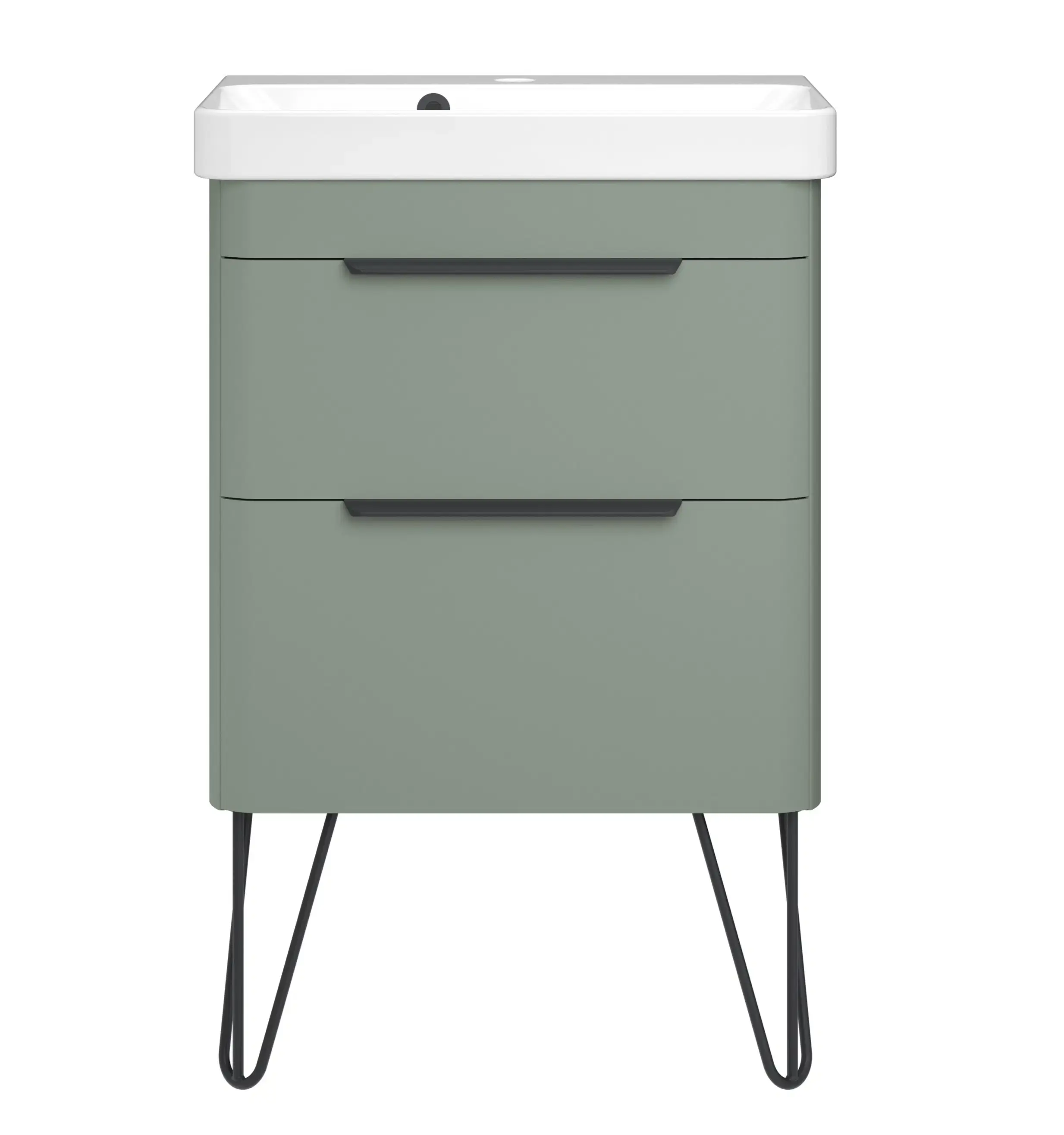 Deccado Crofton 2 Drawer Vanity Unit 550mm with Basin, Legs and Handles - Green