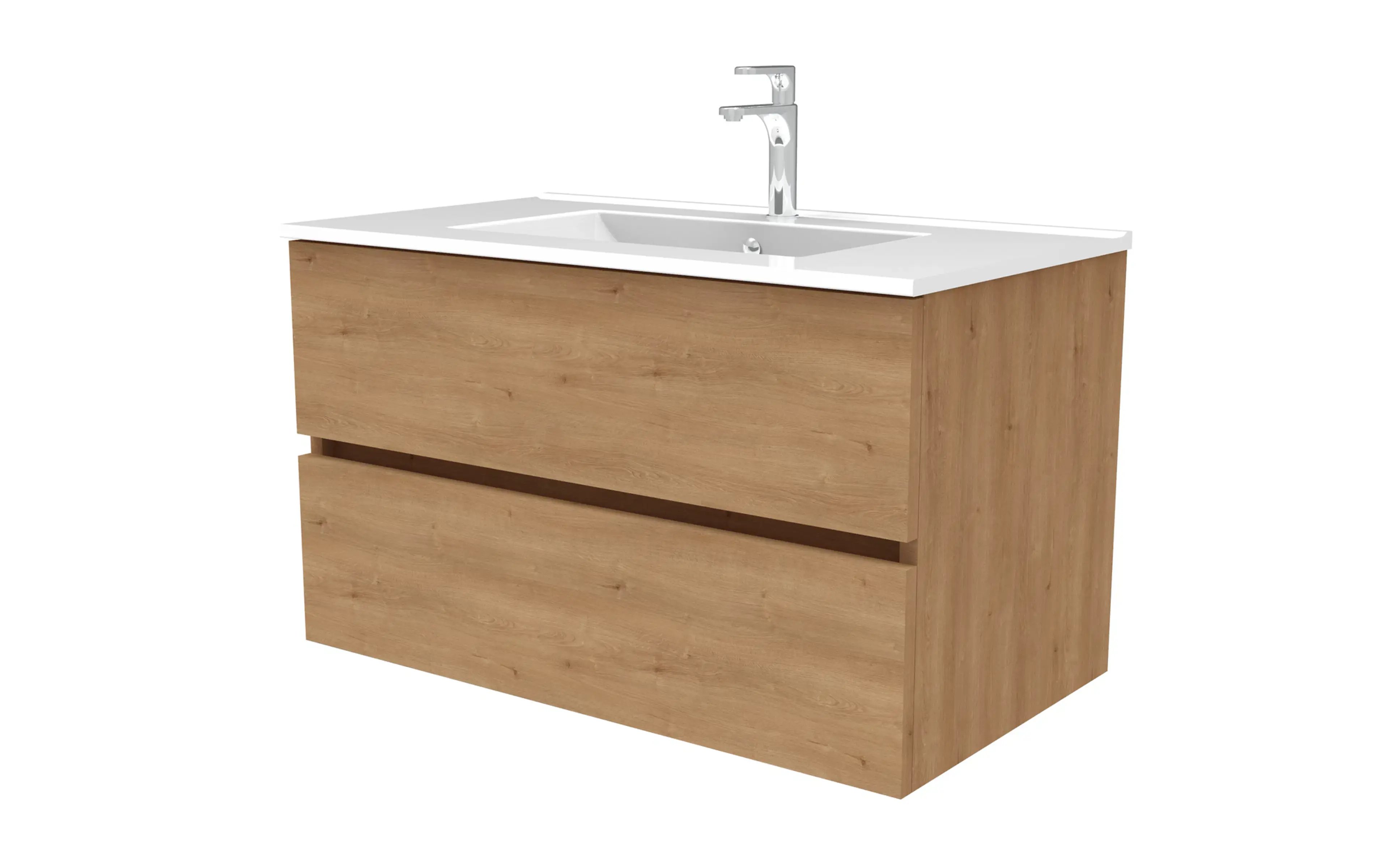 Deco Astral 1000mm Wall Hung Vanity Unit - Two Drawers in Oak Effect