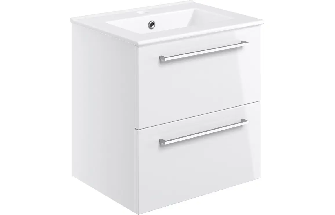 Verona 510mm Wall Hung 2 Drawer Vanity Unit & Basin - White Gloss