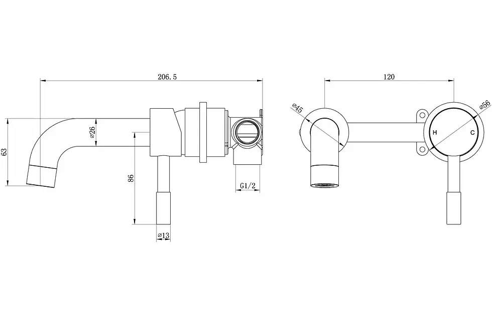 Thumbnail: Pescal Wall Mounted Basin Mixer - Brushed Brass