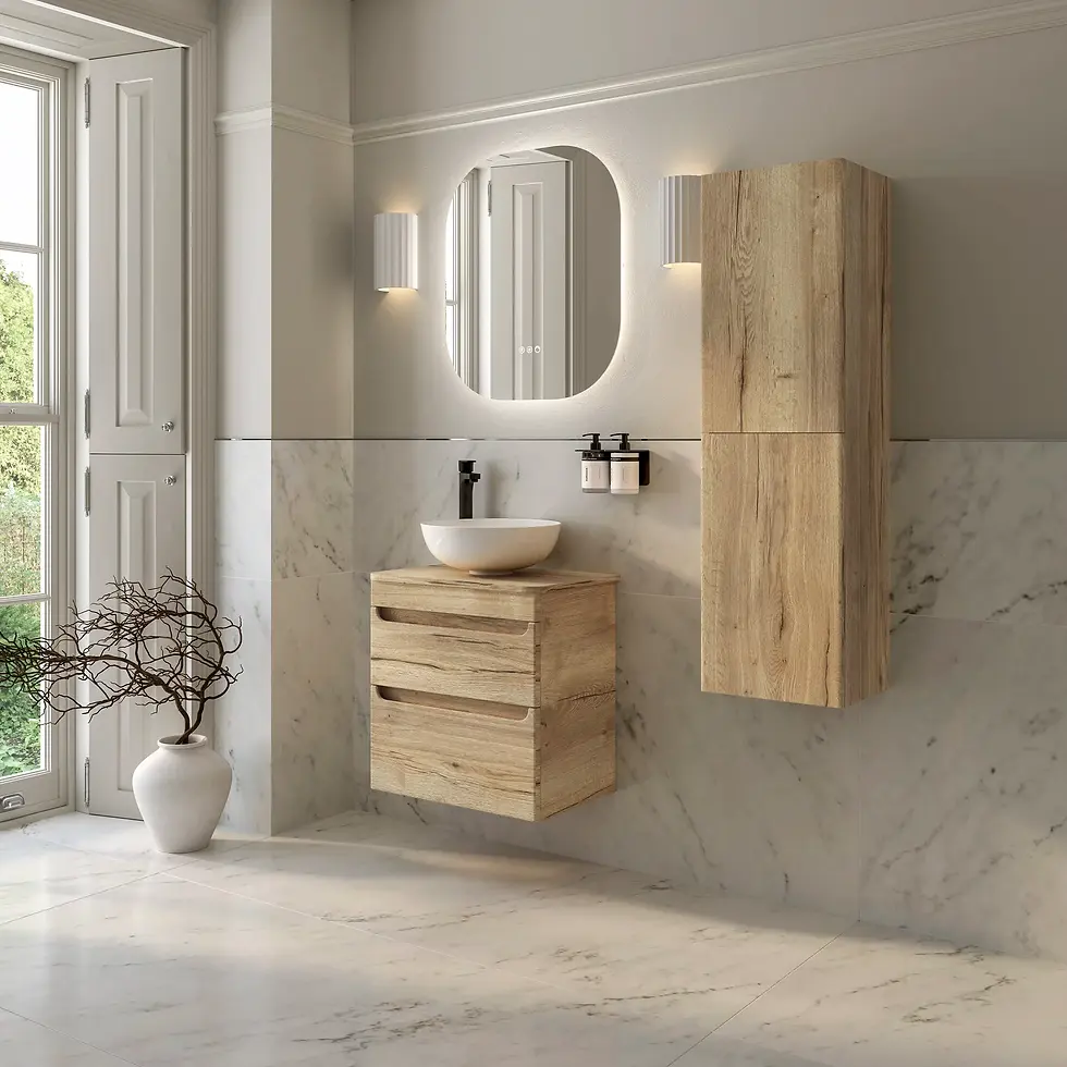 Thumbnail: Deccado Bromont 2 Drawer Vanity Unit 550mm with Worktop and Sit-on Bowl - Oak