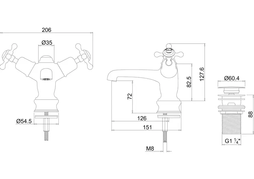 Thumbnail: Burlington Claremont Regent Basin Mixer with Click-Clack Waste
