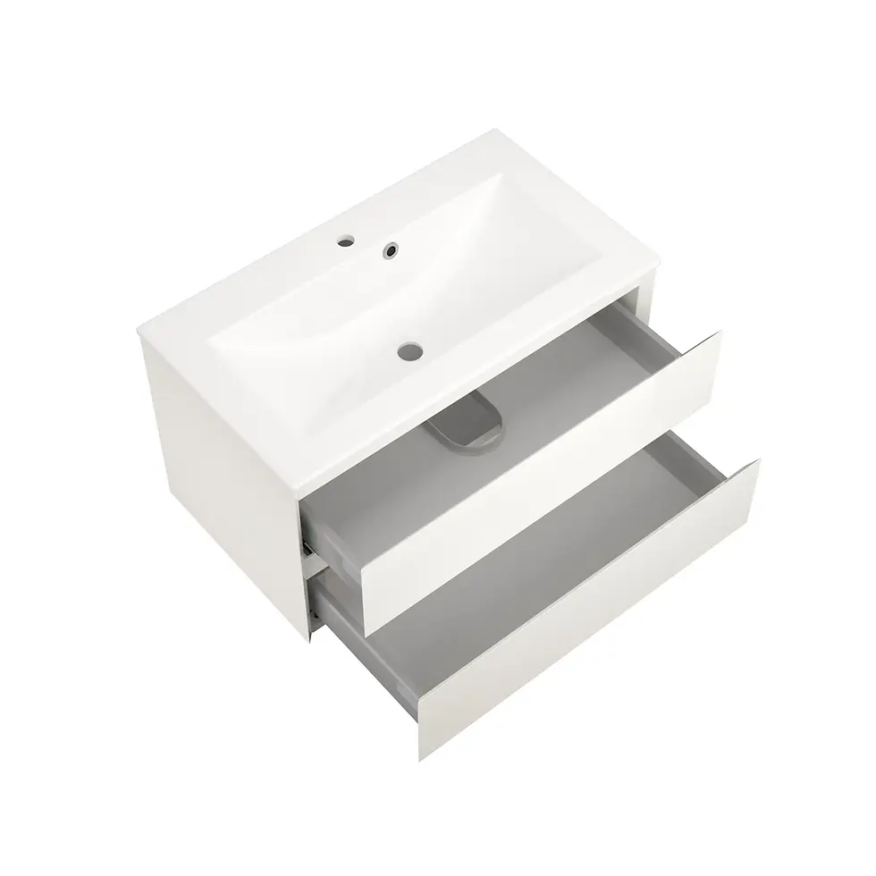 Thumbnail: Deccado Vernas 2 Drawer Vanity Unit 800mm with Cast Basin Sink - White Gloss