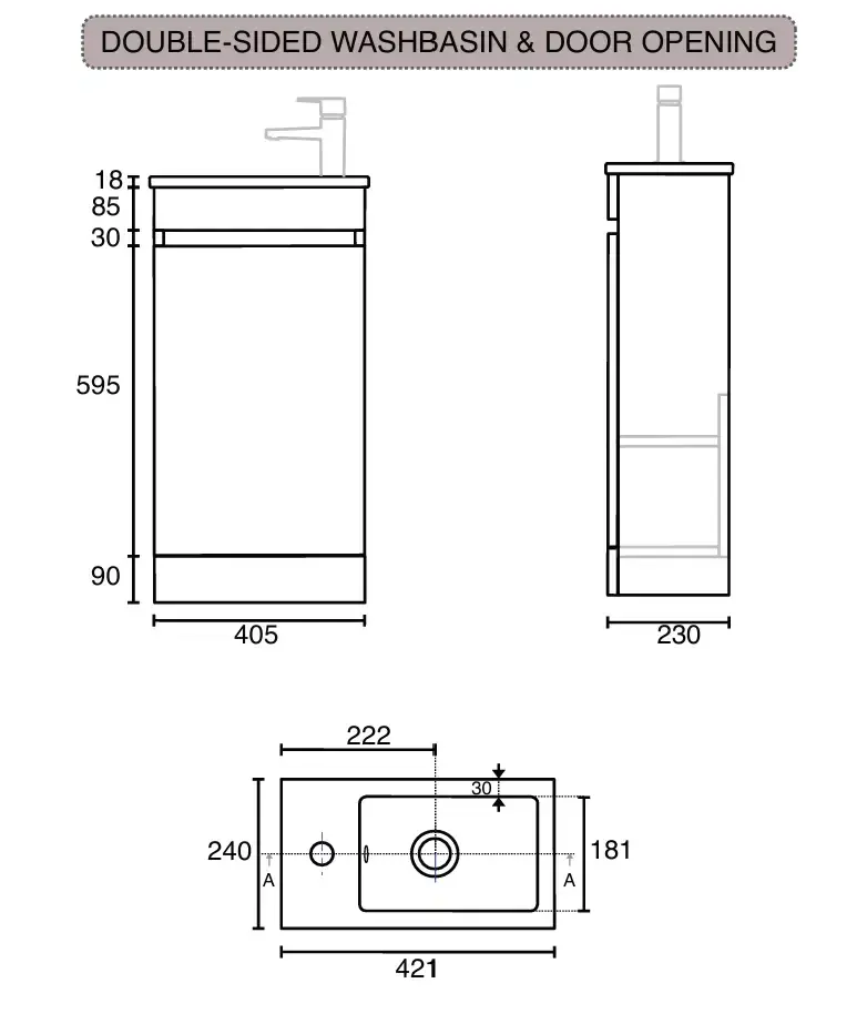 Thumbnail: Wave 420mm Floor Standing Vanity Unit - Dark Blue