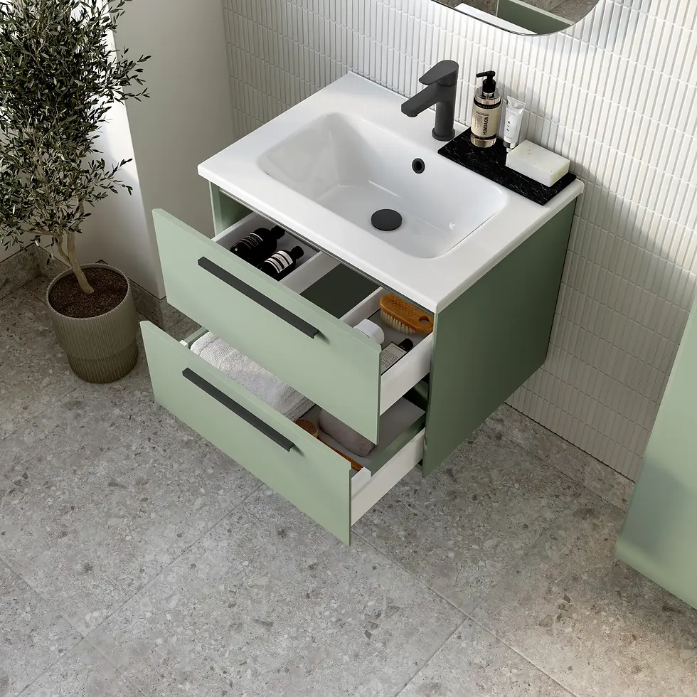 Thumbnail: Deccado Berwick 2 Drawer Vanity Unit 600mm & Ceramic Basin and Handles - Green