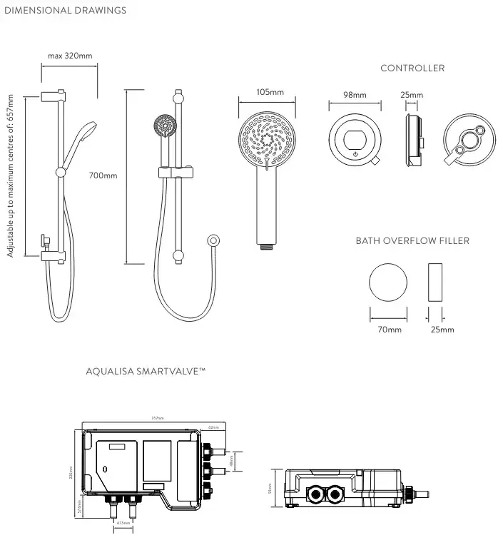 Thumbnail: Aqualisa Quartz Touch Digital Shower with Adjustable Head & Bath Fill (HP/Combi)