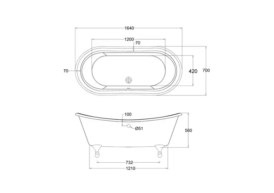 Thumbnail: Burlington Bateau Double Ended Bath with Standard Feet