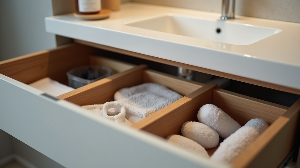 Close-up view of the innovative storage space in a vanity unit