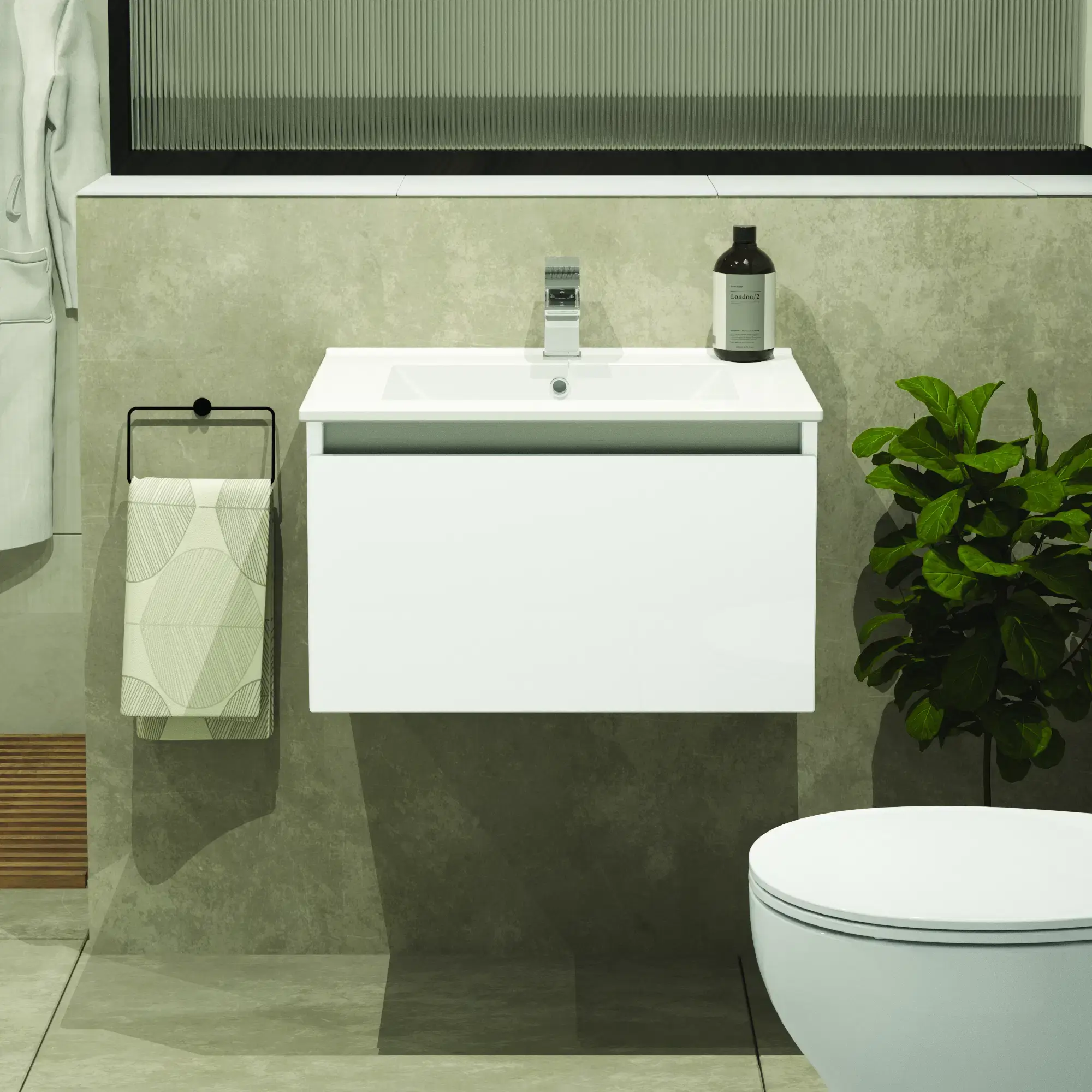 Serenity 600mm Wall Hung Vanity Unit - 1 Drawer - White Gloss