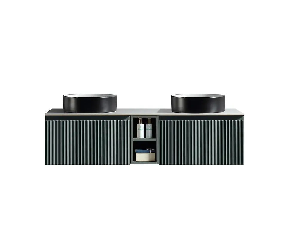 Thumbnail: Zest 1400mm Flex Wall Hung Double Vanity with Storage & Counter- Soft Sage