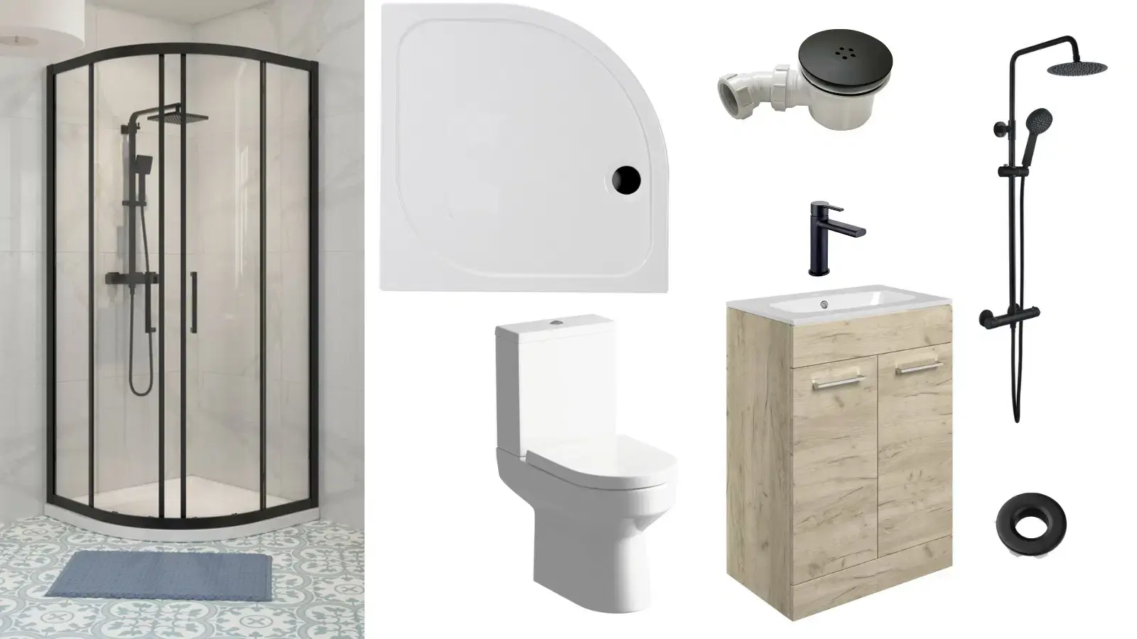 Ava Bathroom Suite with Black 900mm Quadrant Shower