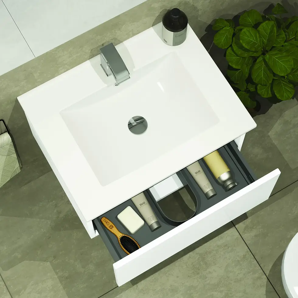 Thumbnail: Serenity 600mm Wall Hung Vanity Unit - 1 Drawer - White Gloss