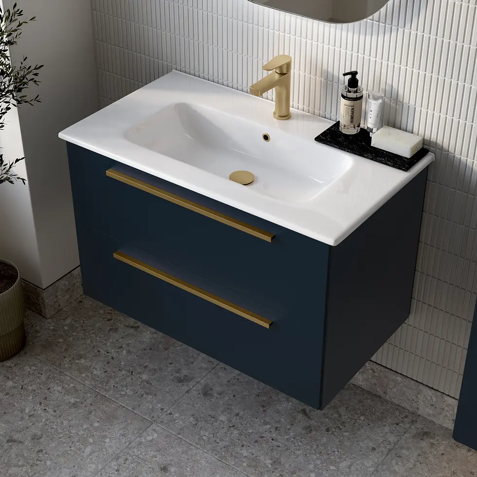 Thumbnail: Deccado Berwick 2 Drawer Vanity Unit 800mm & Ceramic Basin and Handles - Blue