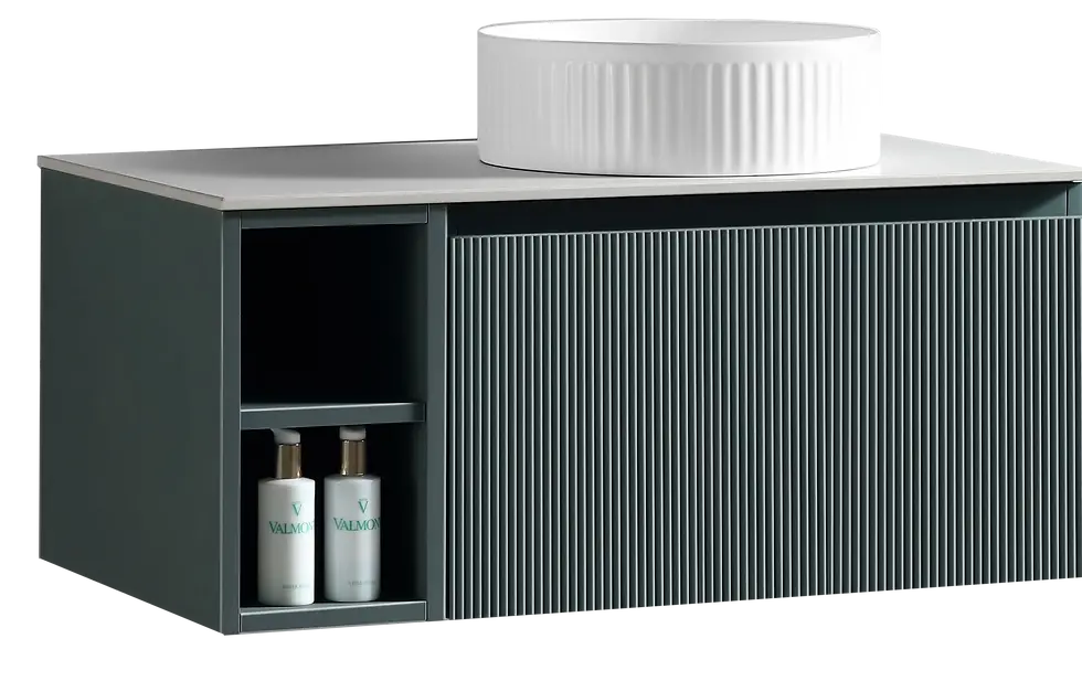 Thumbnail: Zest 800mm Flex Wall Hung Vanity with Storage & Counter- Soft Sage(Right Hand)