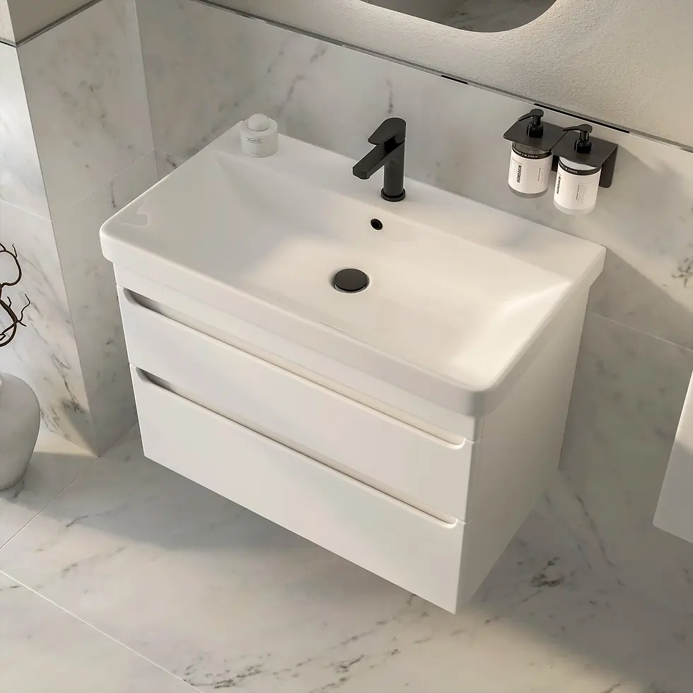 Thumbnail: Deccado Bromont 2 Drawer Vanity Unit 800mm with Ceramic Basin - White Matt