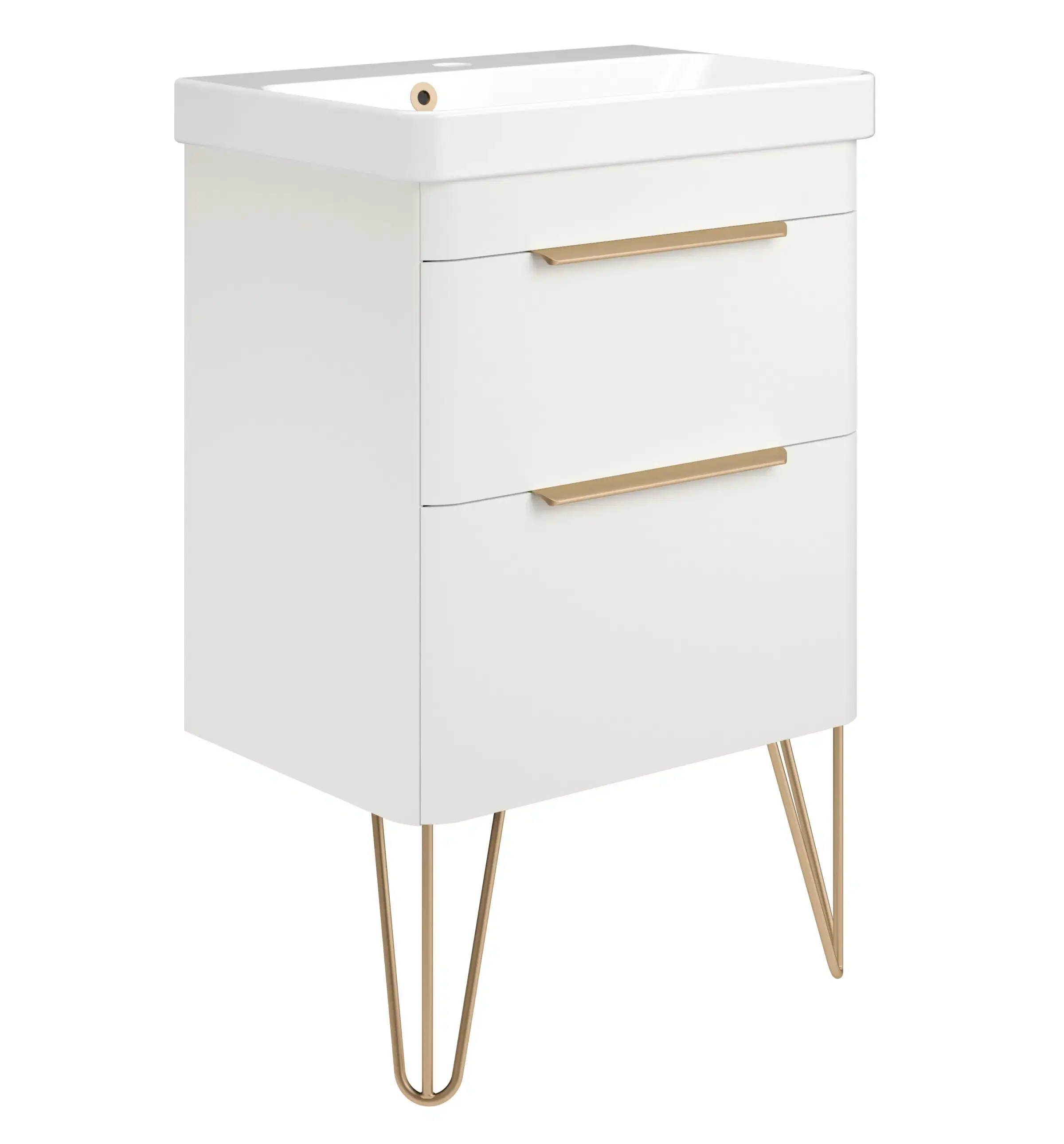 Deccado Crofton 2 Drawer Vanity Unit 550mm with Basin, Legs and Handles - White