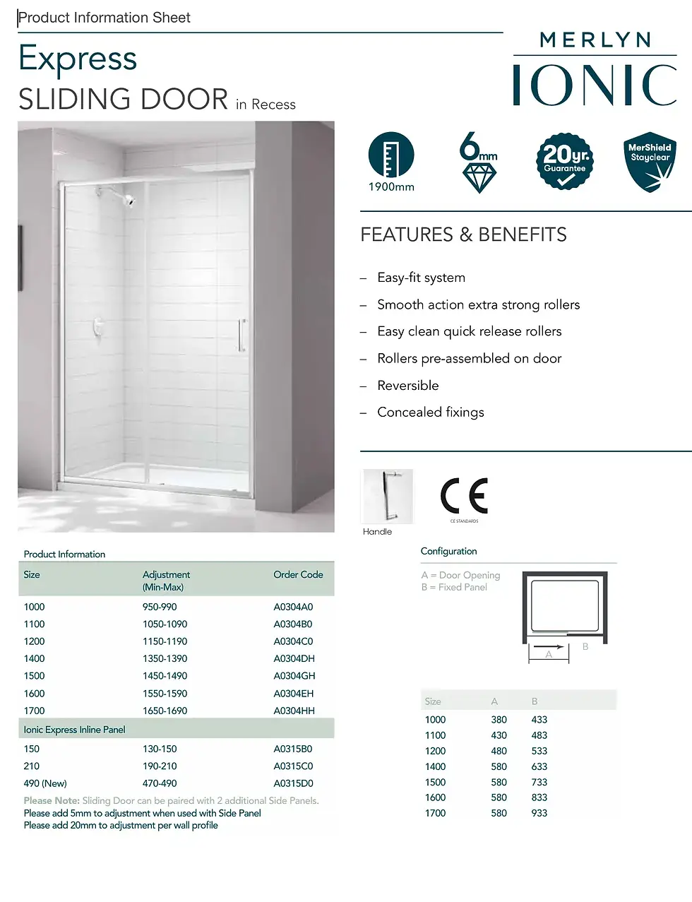 Thumbnail: Merlyn Ionic Express Sliding Shower Door 1200mm - Chrome