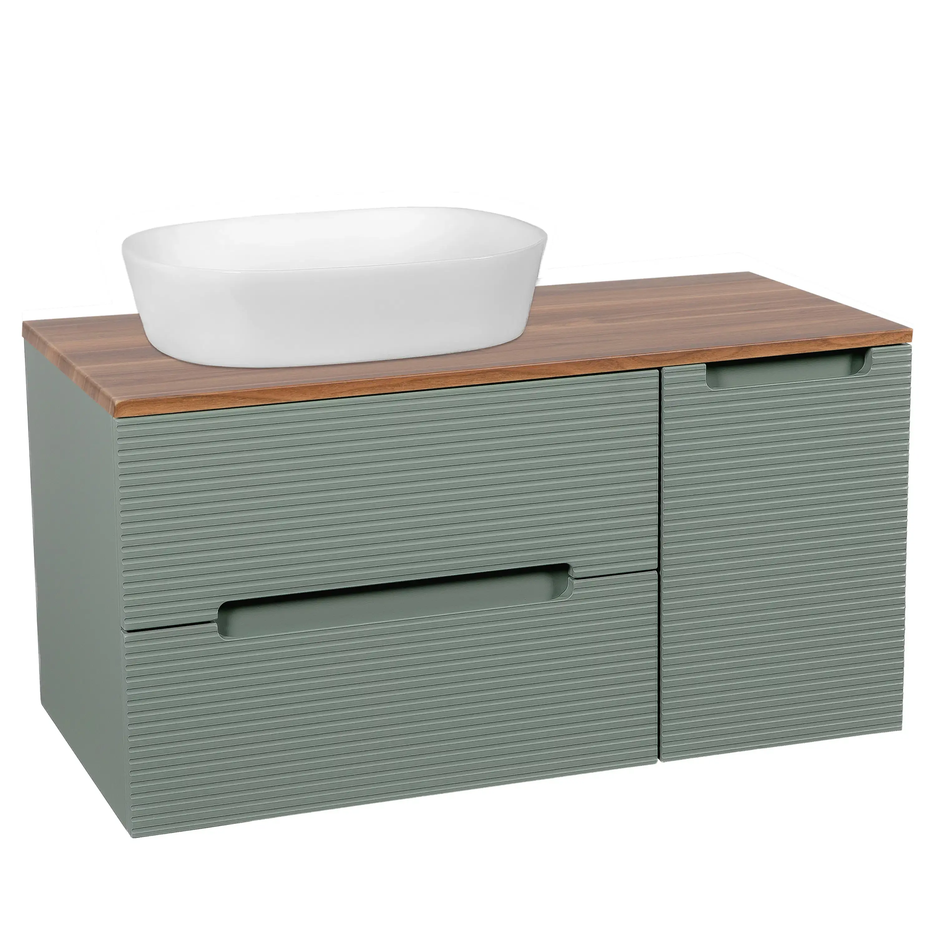 Matrix Plus 900mm Wall Hung Vanity Unit with Cabinet & Countertop - Green/Walnut