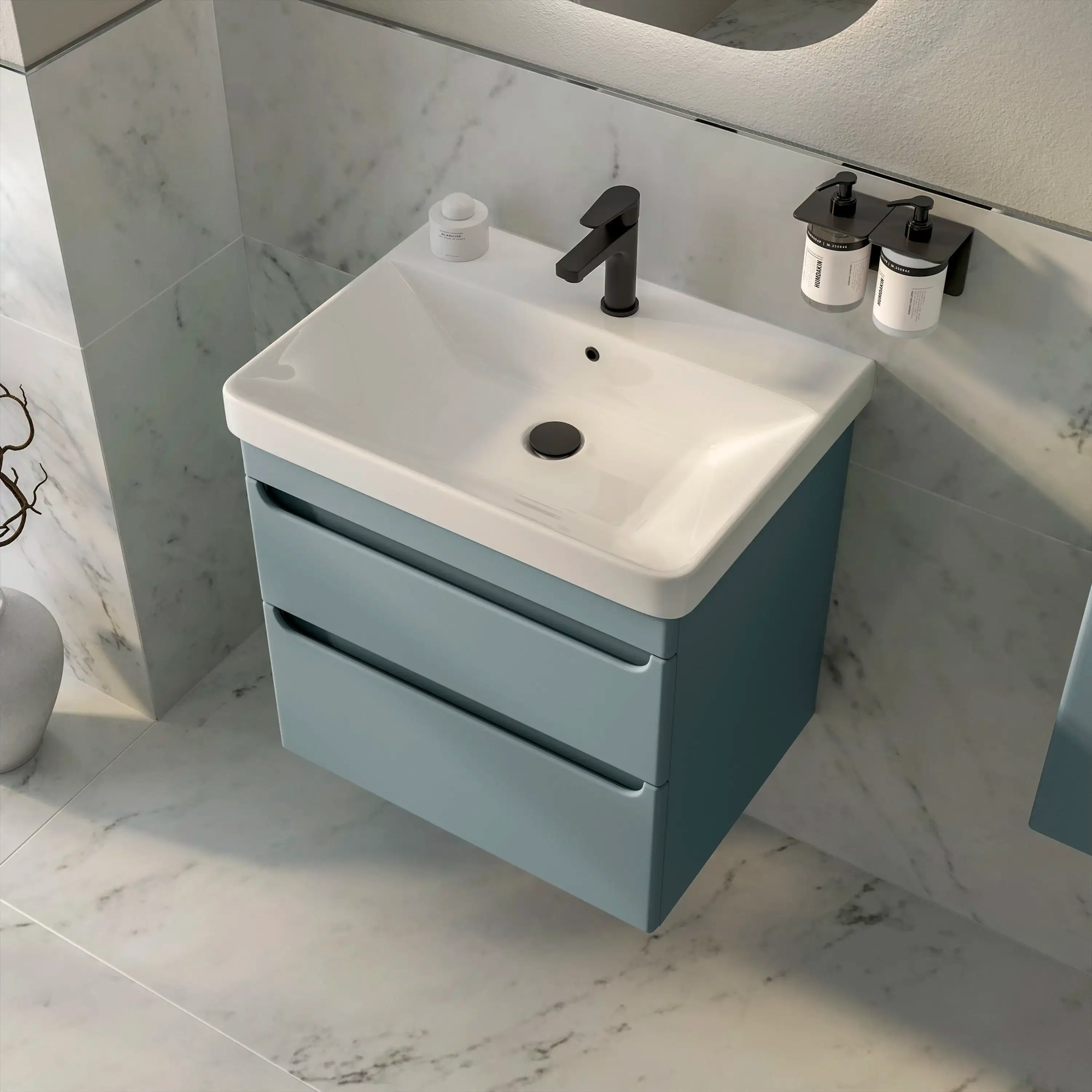 Deccado Bromont 2 Drawer Vanity Unit 600mm with Ceramic Basin - Fjord Blue