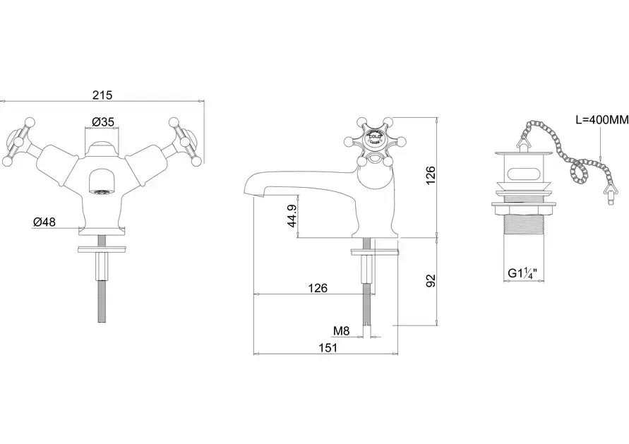 Thumbnail: Burlington Birkenhead Basin Mixer with Plug & Chain Waste