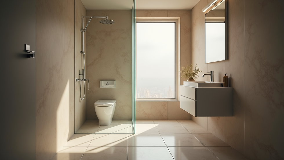 Eye-level view of a modern walk-in shower