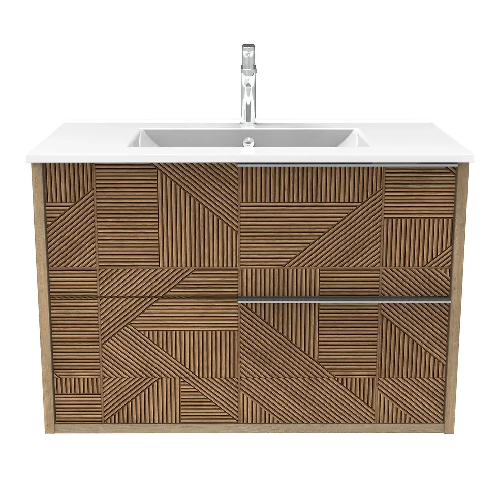 Thumbnail: Deco Weave 800mm Wall Hung Vanity Unit - Two Drawers Oak Effect  ONE ONLY