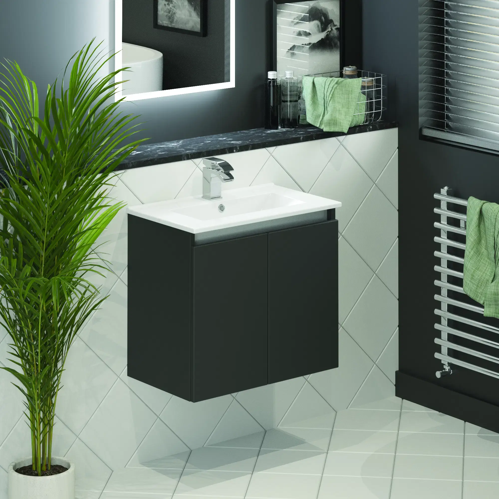 Serenity 600mm Wall Hung Vanity Unit - Cupboard - Matt Dk Grey