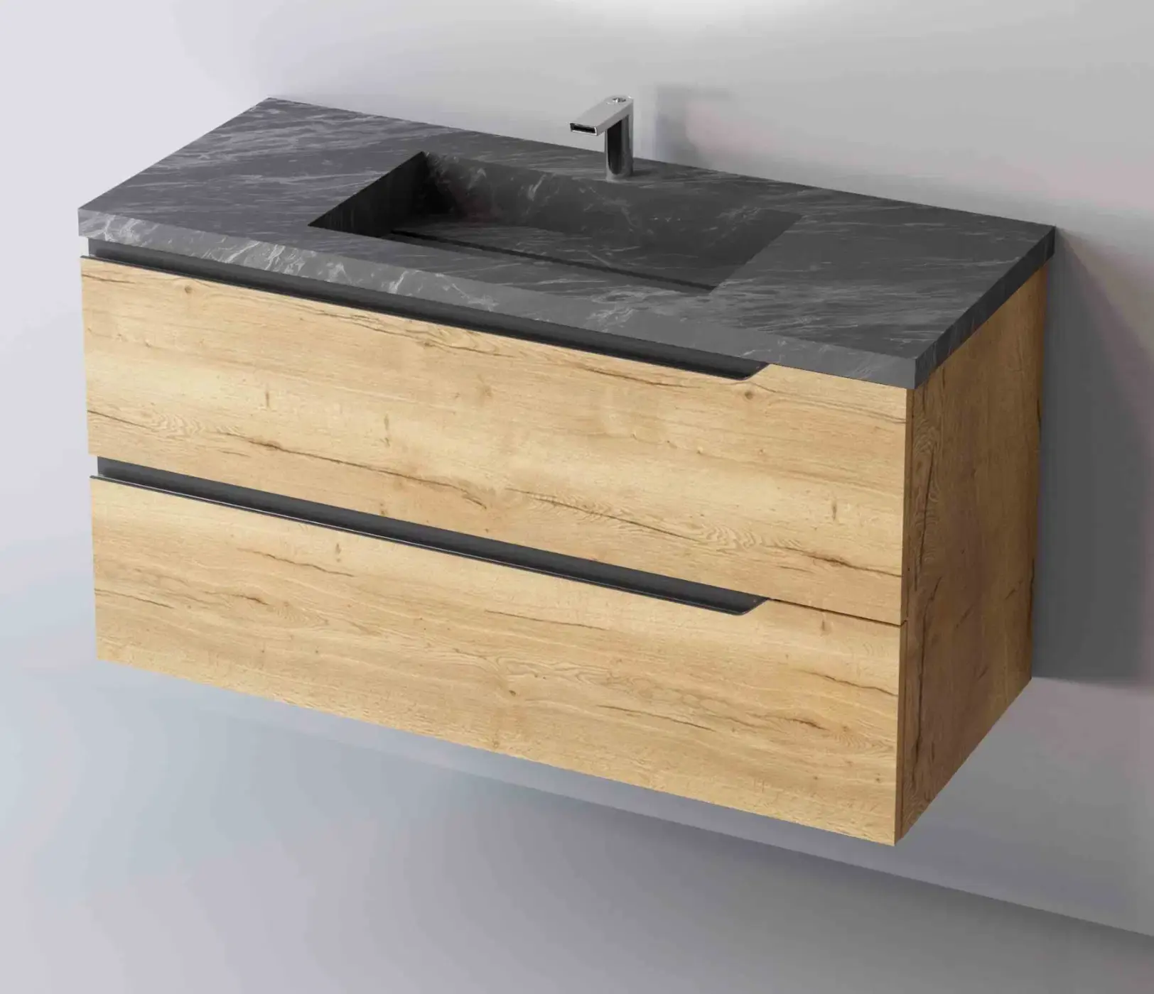Deco Solar 600/800/1000mm Wall Hung Vanity Unit with Black Top Basin -Oak