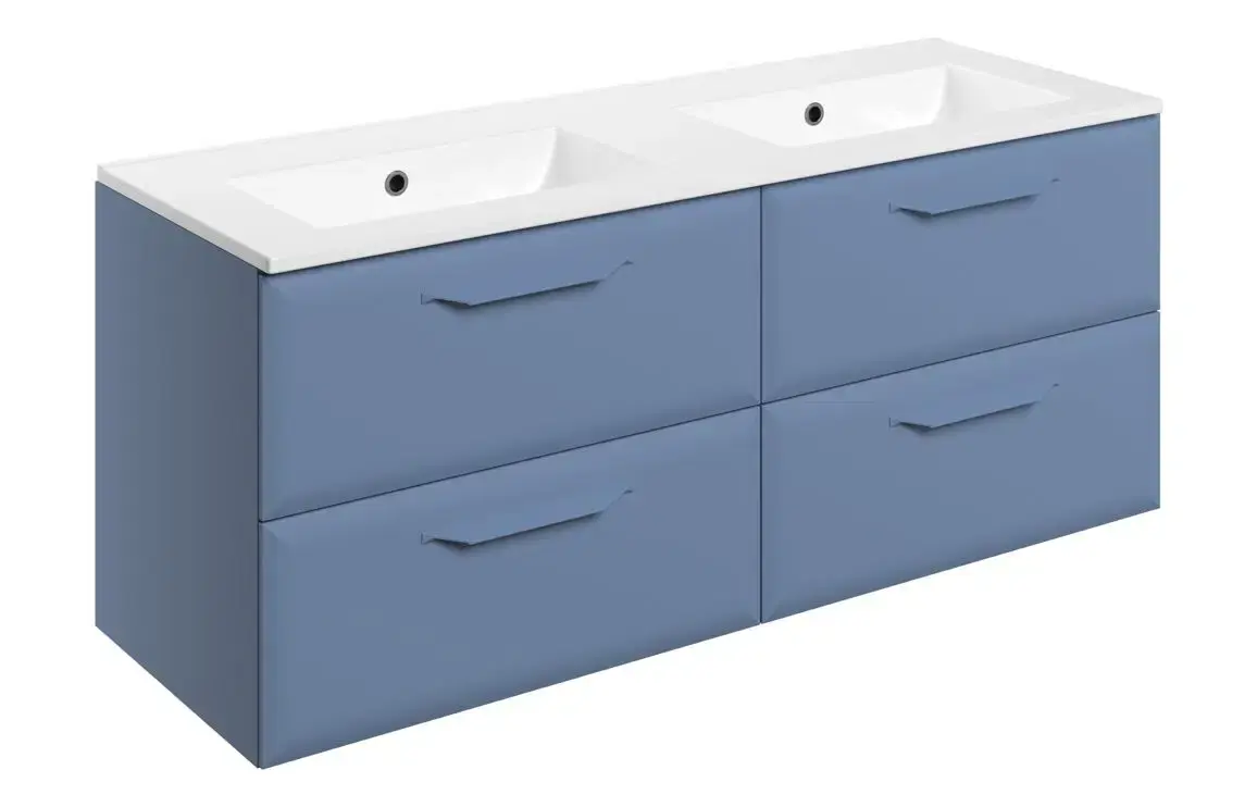 Monty 1210mm Wall Hung 4 Drawer Basin Unit w/0TH Basin - Matt Misty Blue