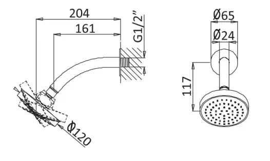 Thumbnail: Zenith Venture Showerhead and Arm 120mm CHROME