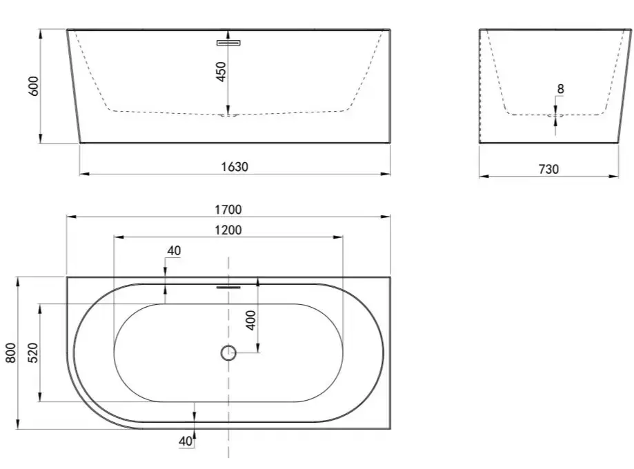 Thumbnail: In Trend Ident Bath (Lucite) Right Hand Corner Bath 1700x800mm