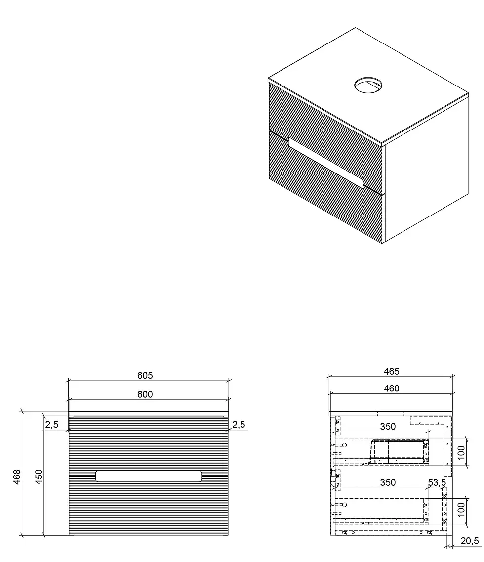 Thumbnail: Matrix Plus 600mm Fluted Wall Hung Vanity Unit & Counter Top - Black/Walnut