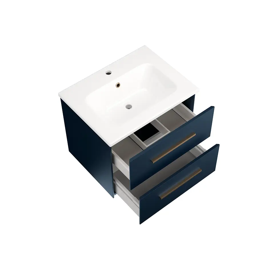 Thumbnail: Deccado Berwick 2 Drawer Vanity Unit 600mm & Ceramic Basin and Handles - Blue