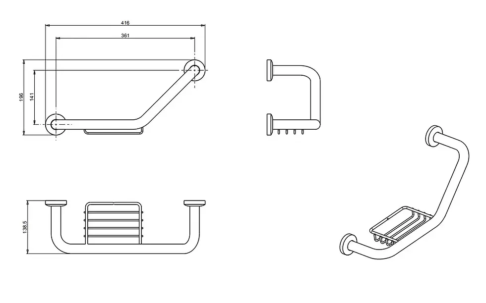 Thumbnail: Zenith Haven Grab Bar with basket LEFT Wall Mounted CHROME