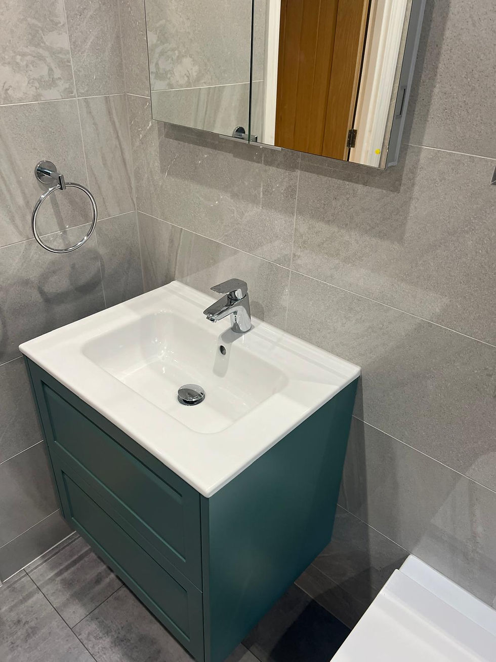 Eye-level view of a stunning 600mm wall hung vanity unit in a modern setting