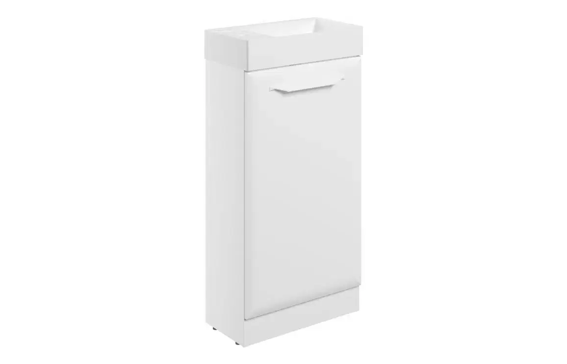 Monty 410mm Floor Standing 1 Door Cloakroom Basin Unit w/1TH Basin - Matt White