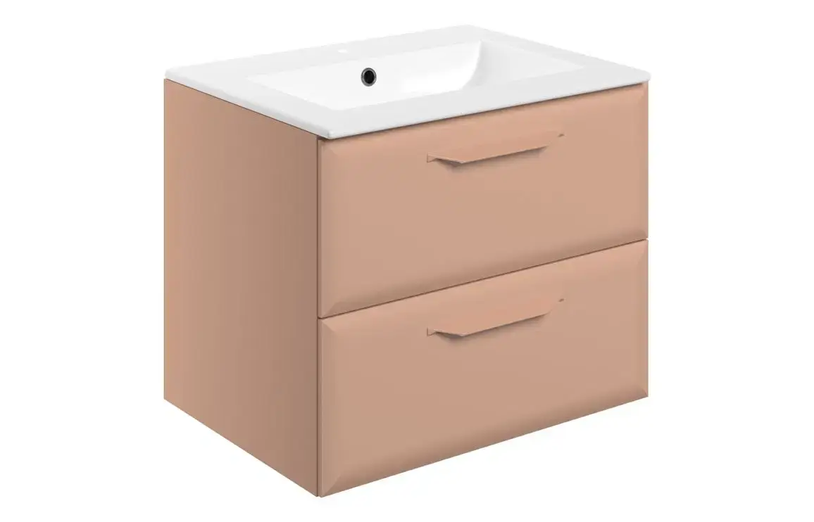 Monty 615mm Wall Hung 2 Drawer Basin Unit w/1TH Basin - Matt Apricot