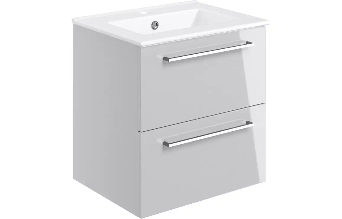Verona 510mm Wall Hung 2 Drawer Vanity Unit & Basin - Grey Gloss