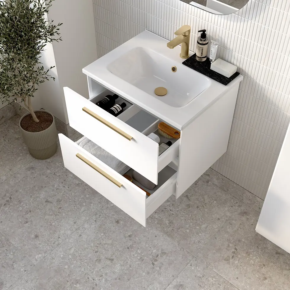 Thumbnail: Deccado Berwick 2 Drawer Vanity Unit 600mm & Ceramic Basin and Handles - White