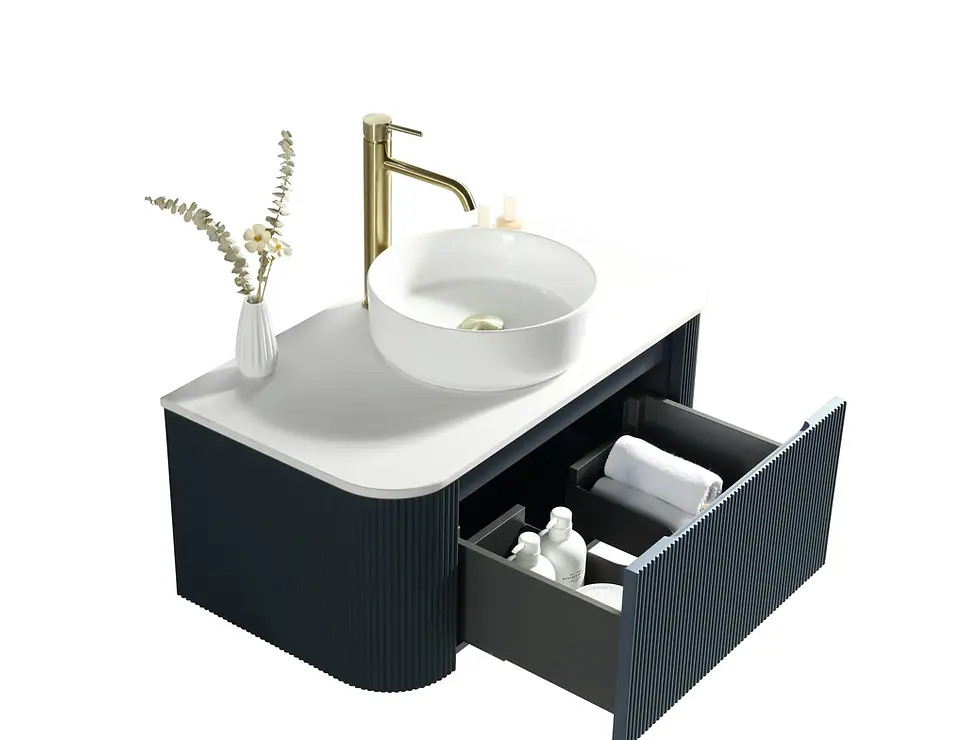 Thumbnail: Zest 870mm Flex Fluted Wall Hung Vanity with Stone Counter Top & Basin- Charcoal