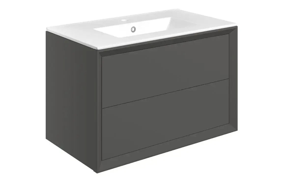 Pulse 815mm Wall Hung 2 Drawer Basin Unit & Basin - Matt Clay