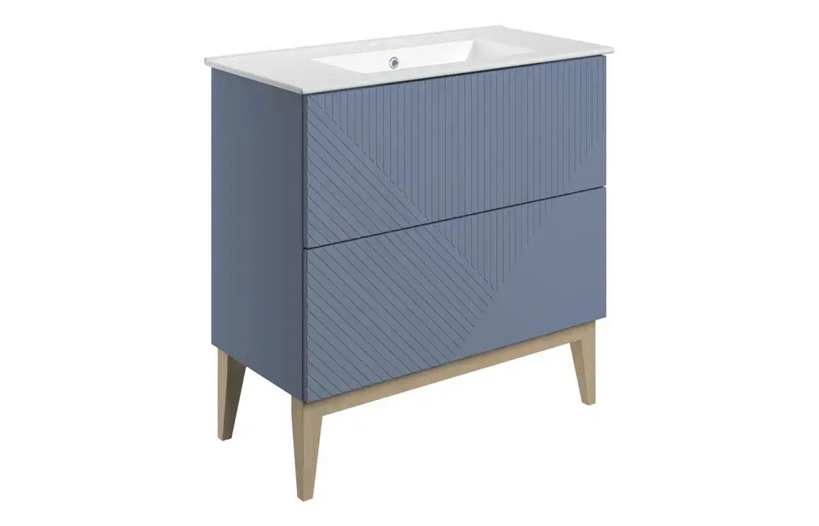 Loom 815mm Floor Standing 2 Drawer Vanity Unit & Basin - Matt Smoke Blue
