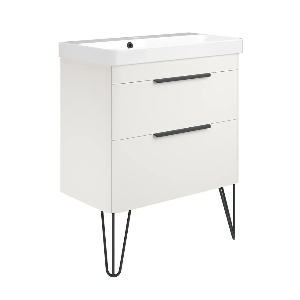 Thumbnail: Deccado Crofton 2 Drawer Vanity Unit 700mm with Basin, Legs and Handles - White