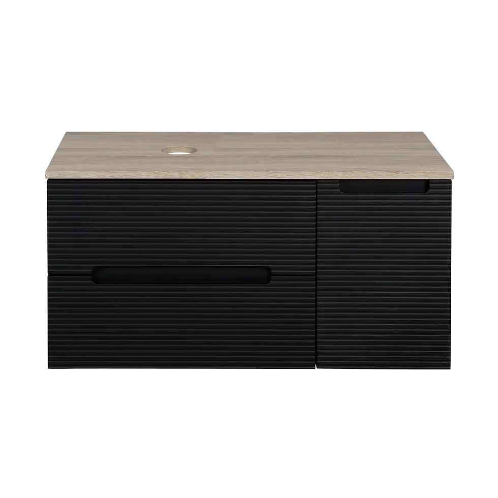 Thumbnail: Matrix Plus 900mm Wall Hung Vanity Unit with Cabinet & Countertop -  Black/Oak