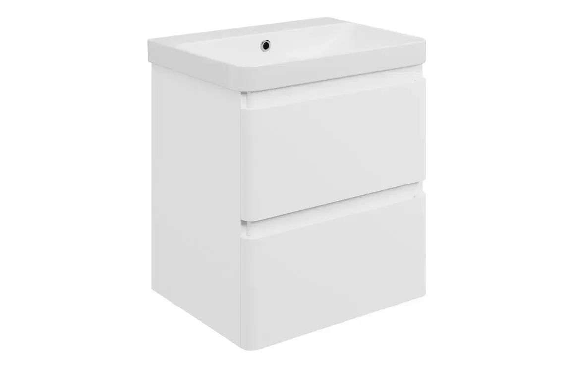 Kanton 605mm Wall Hung 2 Drawer Basin Unit & 1TH Basin - Matt White