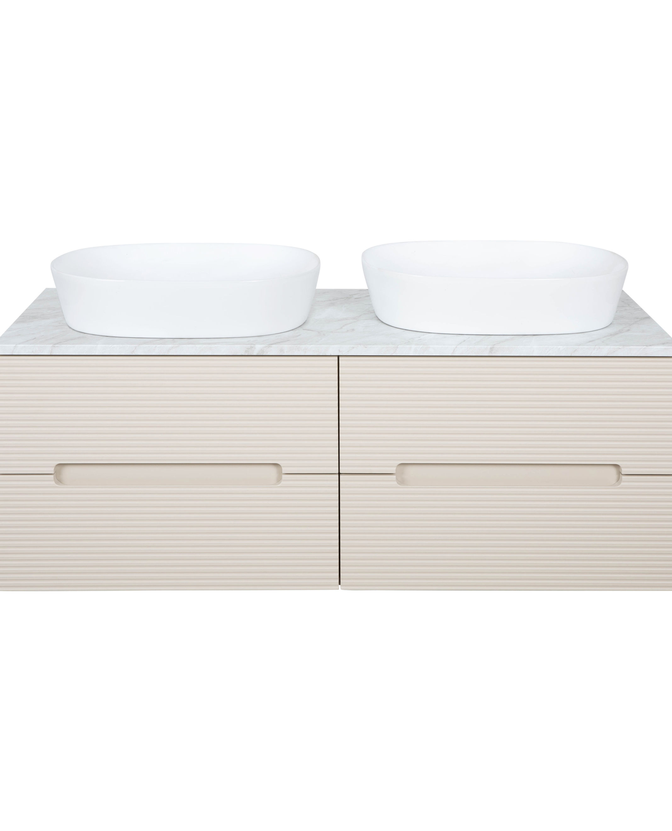 Matrix Plus 1200mm Fluted Double Wall Hung Vanity Unit + Top - Oatmeal/Marble